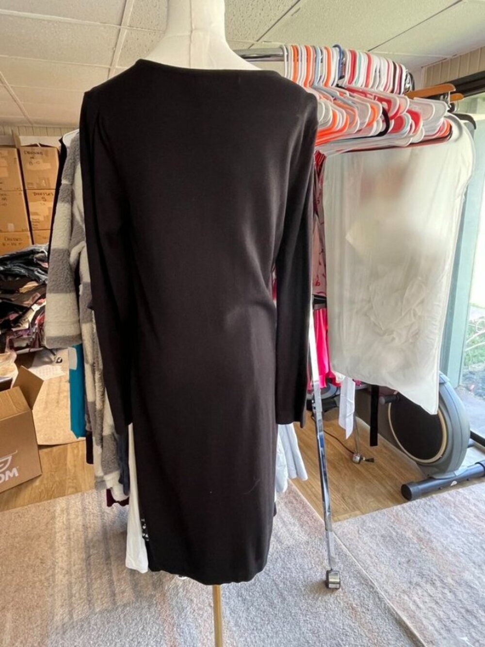Nina Leonard Black Sweater Dress L Long Sleeve Knit Midi - Picture 3 of 7